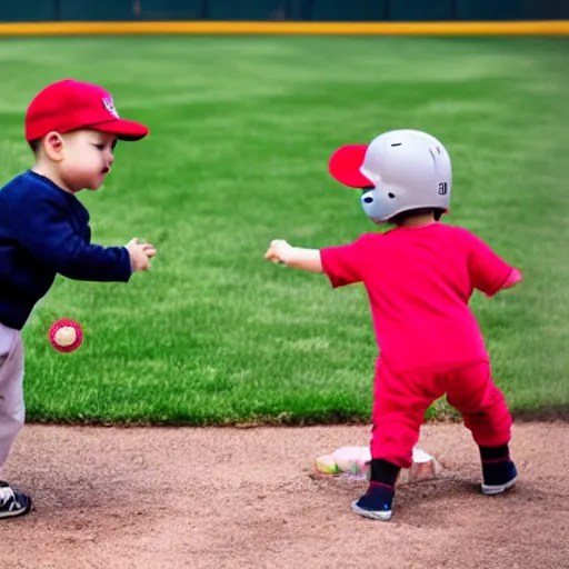 Prompt: Babies playing baseball
