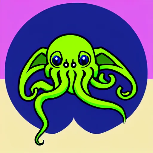 Prompt: cthulhu as ☺ emoji, telegram sticker design, flat design, glossy design, white outline