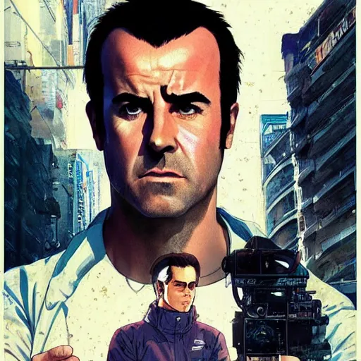 Image similar to justin theroux as a manga characterl, realistic shaded perfect face, fine details. anime. realistic shaded lighting poster by ilya kuvshinov katsuhiro otomo ghost - in - the - shell, magali villeneuve, artgerm, jeremy lipkin and michael garmash and rob rey