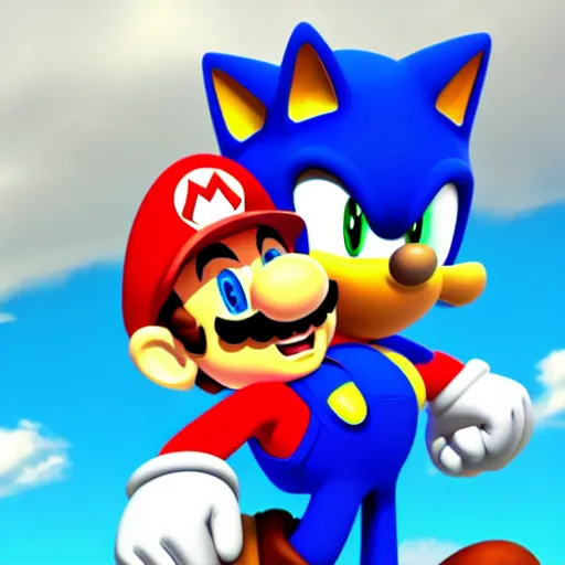 Image similar to super mario hangs out with sonic