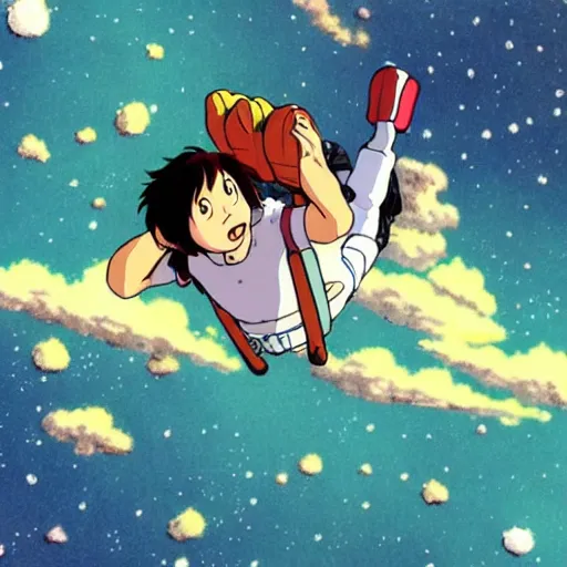 Image similar to couch flying through outer space studio ghibli