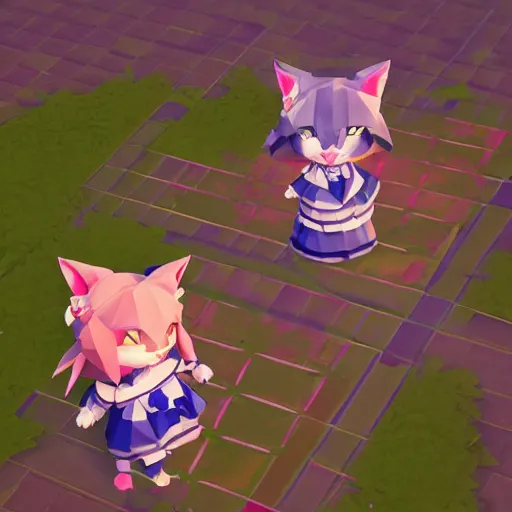 Prompt: ultra low poly modelling, clean graphics, isometric view, 1 6 bit colors, from touhou, made in rpg maker, fat chibi grey cat, volumetric lighting, fantasy, intricate, hyper realistic, by blizzard, warcraft 3, backlit