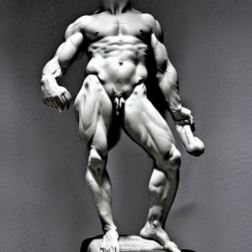 Image similar to benjamin netanyahu as a muscular perfect chiseled marble greek statue, by michelangelo