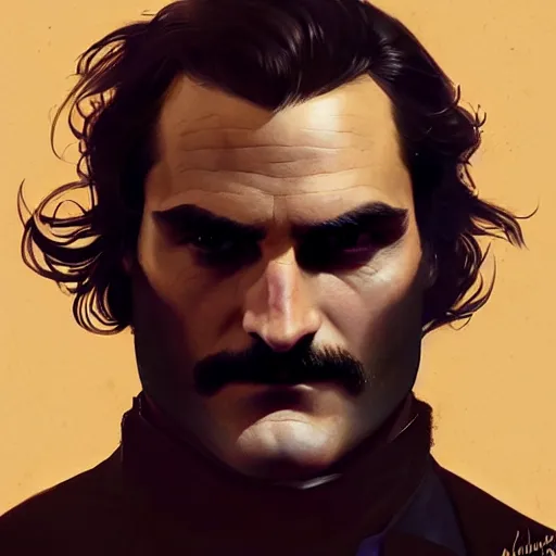 Prompt: handsome Joaquin Phoenix as batman, western, closeup, D&D, fantasy, intricate, elegant, highly detailed, digital painting, artstation, concept art, matte, sharp focus, illustration, art by Artgerm and Greg Rutkowski and Alphonse Mucha