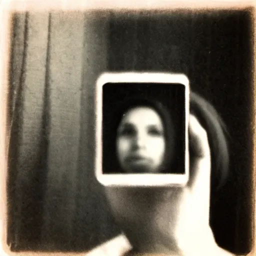 Image similar to pinhole photo selfie taken with matchbox in a broken mirror