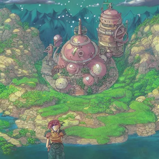Prompt: photorealistic beautiful world of chrono trigger in the style of studio ghibli. hyperdetailed photorealism, 1 0 8 megapixels, amazing depth, glowing rich colors, powerful imagery, psychedelic overtones, 3 d finalrender, 3 d shading, cinematic lighting, artstation concept art