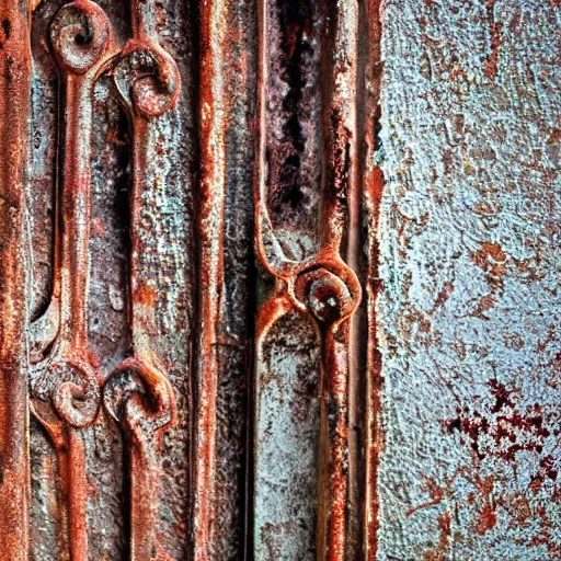 Prompt: very beautiful photograph of the texture on rusty iron, realistic, detailed