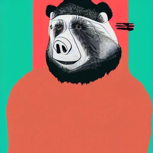 Prompt: Manbearpig is half man half bear half pig I'm super cereal beautiful stunning portrait by conrad roset red green color palette