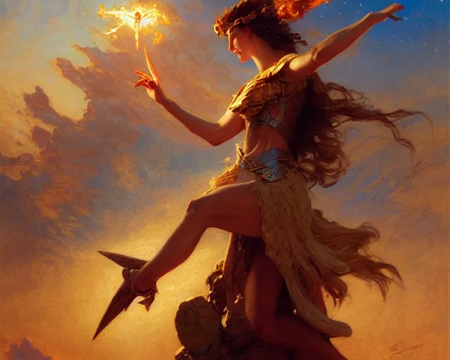 Prompt: sorceress casting powerful meteor spell in the plains. highly detailed painting by gaston bussiere, craig mullins, j. c. leyendecker 8 k