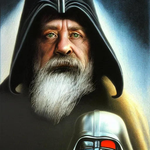 Image similar to darth vador as a dwarf in the lords of the rings by Alan Lee. mate painting, 4k, 8k