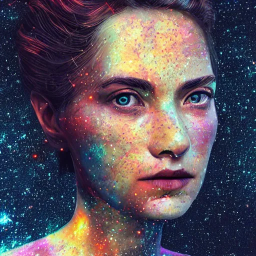 Prompt: woman portrait made out of galaxies, highly detailed, beautiful, realistic, epic comic book art, improbable, octane render