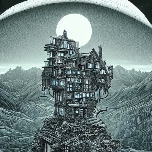 Image similar to a building in a stunning landscape by Joe Fenton