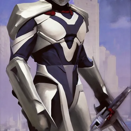 Image similar to greg manchess portrait painting of armored moon knight mixed with ultraman and nightwing as overwatch character, medium shot, asymmetrical, profile picture, organic painting, sunny day, matte painting, bold shapes, hard edges, street art, trending on artstation, by huang guangjian and gil elvgren and sachin teng