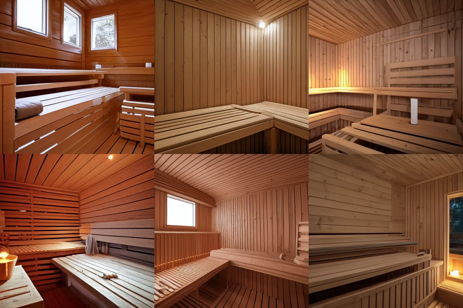 Prompt: photo of a finnish sauna interior,