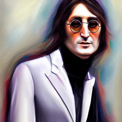 Prompt: john Lennon fashion, gucci catwalk, oil painting, digital art, ultradetailed, artstation