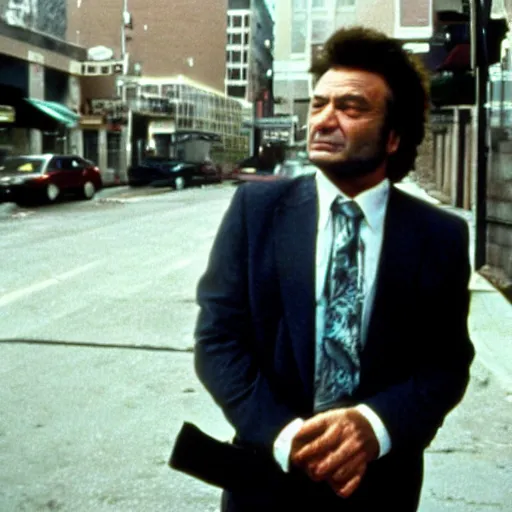 Prompt: Peter Falk as Bad Lieutenant film still 1990 35mm heavy detail grunge