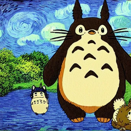 Prompt: studio ghibli's my neighbor totoro, by van gogh