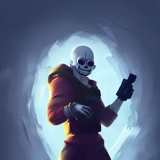 Image similar to super powerful sans, speedy pose, character portrait, undertale, fan art, alternate universe, epic, cool, awesome, digital art, by marco bucci and greg rutkowski, sharp focus, detailed, cinematic, chaotic