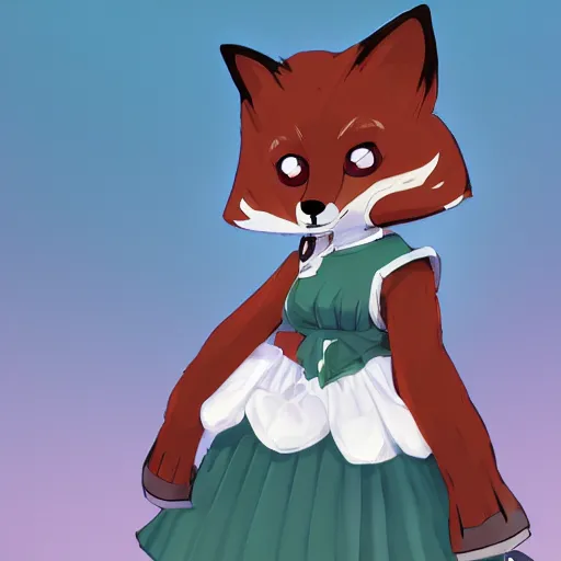 Image similar to a fox fursona wearing a maid outfit, highly detailed, digital art, trending on artstation, furry art