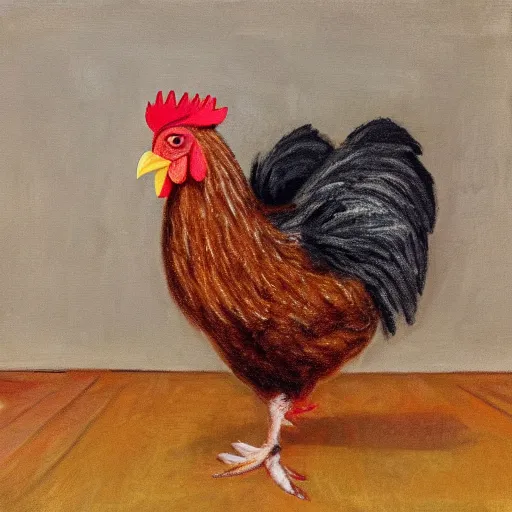 Image similar to a high quality photo of a chicken wearing a suit, Impressionism, 8k