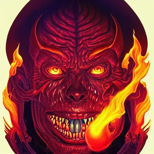 Prompt: cosmic doom demon portrait of satan, fire and flame of hell, Pixar style, by Tristan Eaton Stanley Artgerm and Tom Bagshaw.