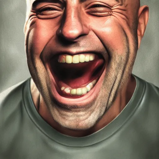 Image similar to Joe Rogan laughing, single subject, portrait, intricate, highly detailed, concept art, smooth, sharp focus