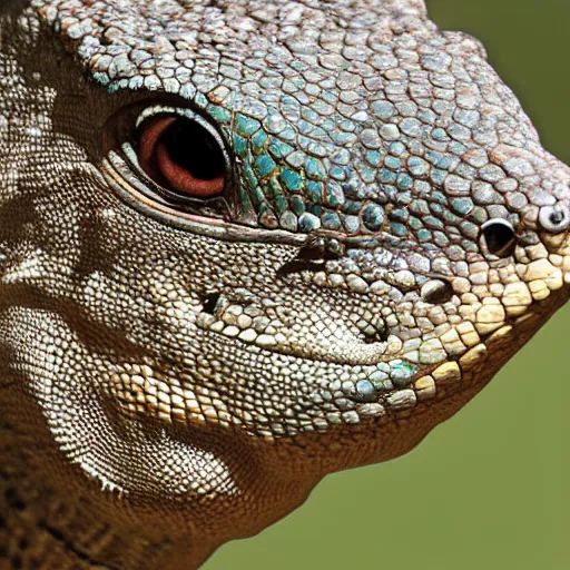 Prompt: close up of a goanna lizard dinosaur theropod