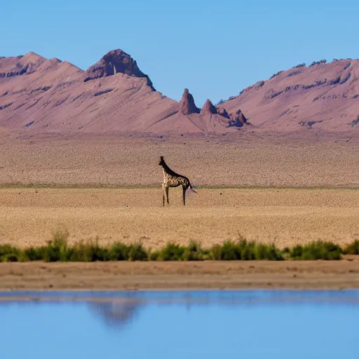 Prompt: a short giraffe grazing in the desert national geography 8k