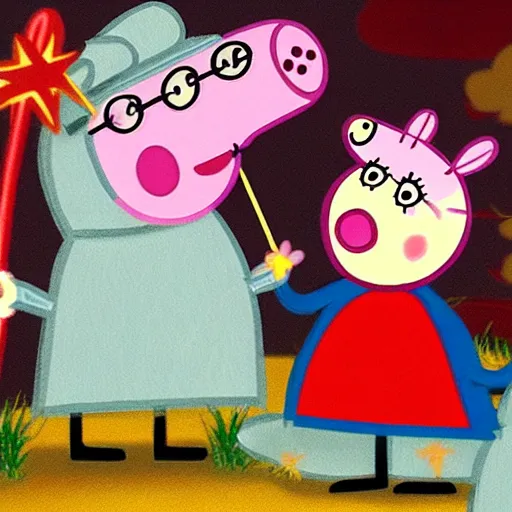 Prompt: Peppa Pig committing Jihad against Israel in the style of Pierre-Auguste Renoir