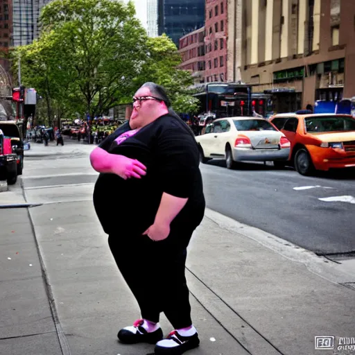 Prompt: morbid obesity, new york, candid, bokeh, wide angle