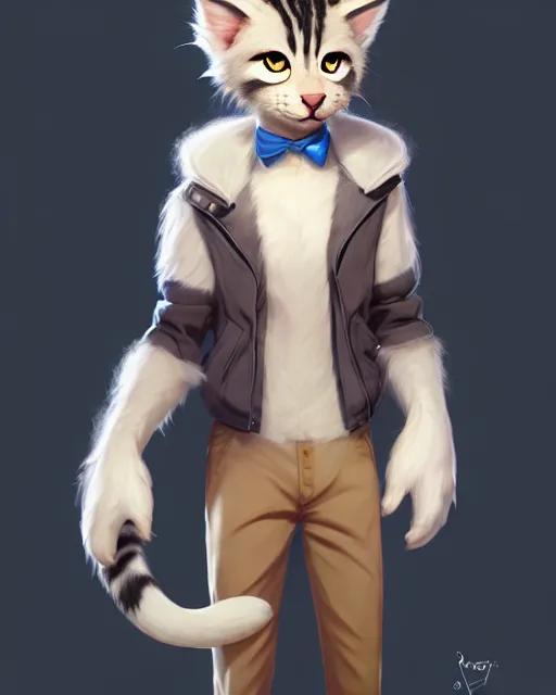 Image similar to character concept art of a young male anthropomorphic furry cat | | cute - fine - face, pretty face, key visual, realistic shaded perfect face, fine details by stanley artgerm lau, wlop, rossdraws, james jean, andrei riabovitchev, marc simonetti, and sakimichan, trending on artstation