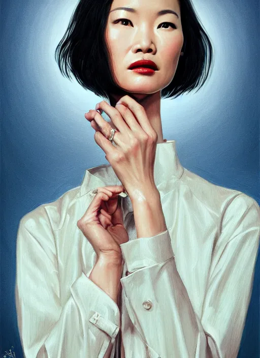 Image similar to twin peaks movie poster art, portrait of shu qi, from scene from twin peaks, clean, simple illustration, nostalgic, domestic, highly detailed, digital painting, artstation, concept art, smooth, sharp focus, illustration, artgerm, donato giancola, joseph christian leyendecker, wlop