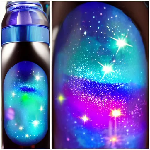 Image similar to galaxy in a Dasani bottle