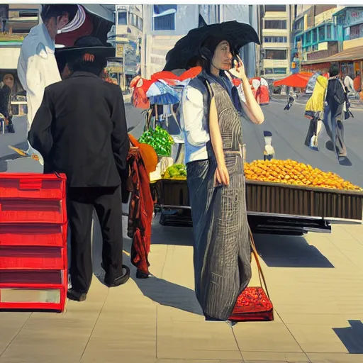 Prompt: street vendor in osaka, by alexa meade and alex grey and alex katz, highly detailed