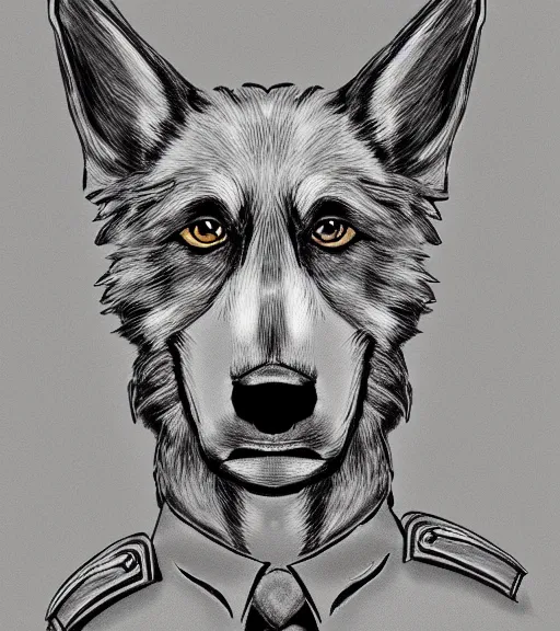 Prompt: expressive stylized master furry artist digital line art painting headshot official portrait character study of the anthro male anthropomorphic german shepard fursona animal person officer wearing clothes military general uniform