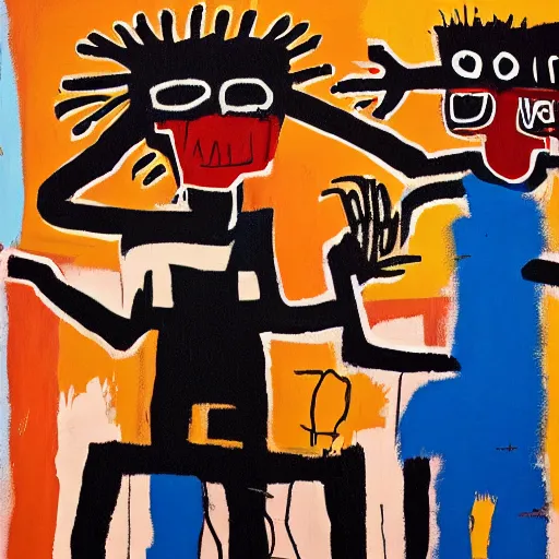 Prompt: basquiat painting depicting a gen z couple fighting