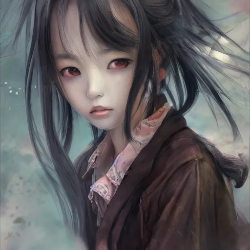 Image similar to dynamic composition, motion, ultra-detailed, amazing details, colorful and grayish palette, HD semirealistic anime CG concept art digital painting, watercolor oil painting of a Japanese schoolgirl, by a Chinese artist at ArtStation, by Huang Guangjian, Fenghua Zhong, Ruan Jia, Xin Jin and Wei Chang. Realistic artwork of a Chinese videogame, gradients, gentle an harmonic grayish colors.