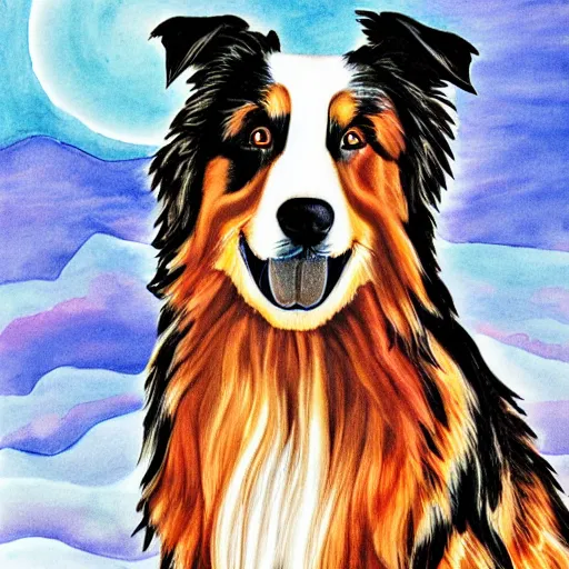 Image similar to australian shepard, by neil gaiman