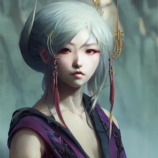 Prompt: charming character yae miko from video game genshin impact, dark aesthetic, intricate, elegant, sharp focus, illustration, highly detailed, digital painting, concept art, matte, art by wlop and artgerm and greg rutkowski and jae lee, masterpiece - n 4