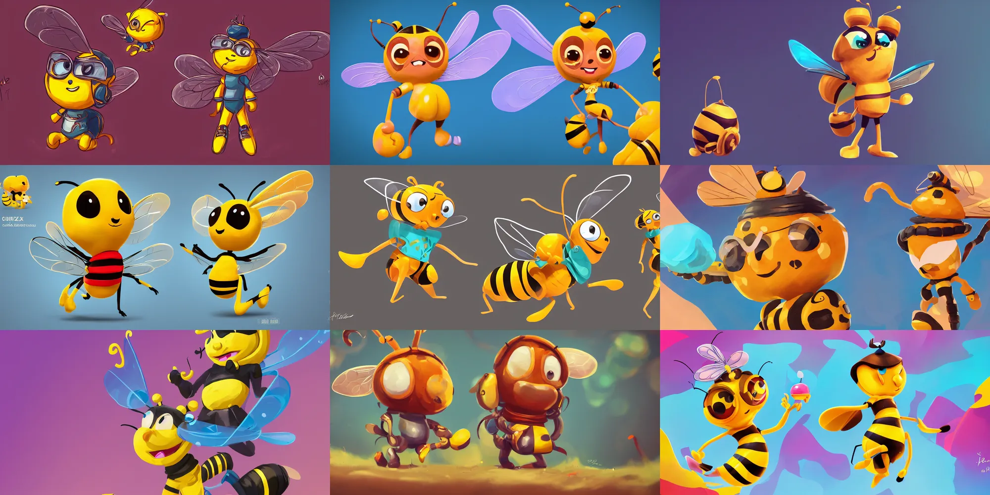 Image similar to a cartoon character the cute bee, hyper - casual, stylized concept art. style playrix, ahmad merheb, edin durmisevic, alexander minze thumler, yan morala, maya bee, 8 k, game screen, close up, top artstation