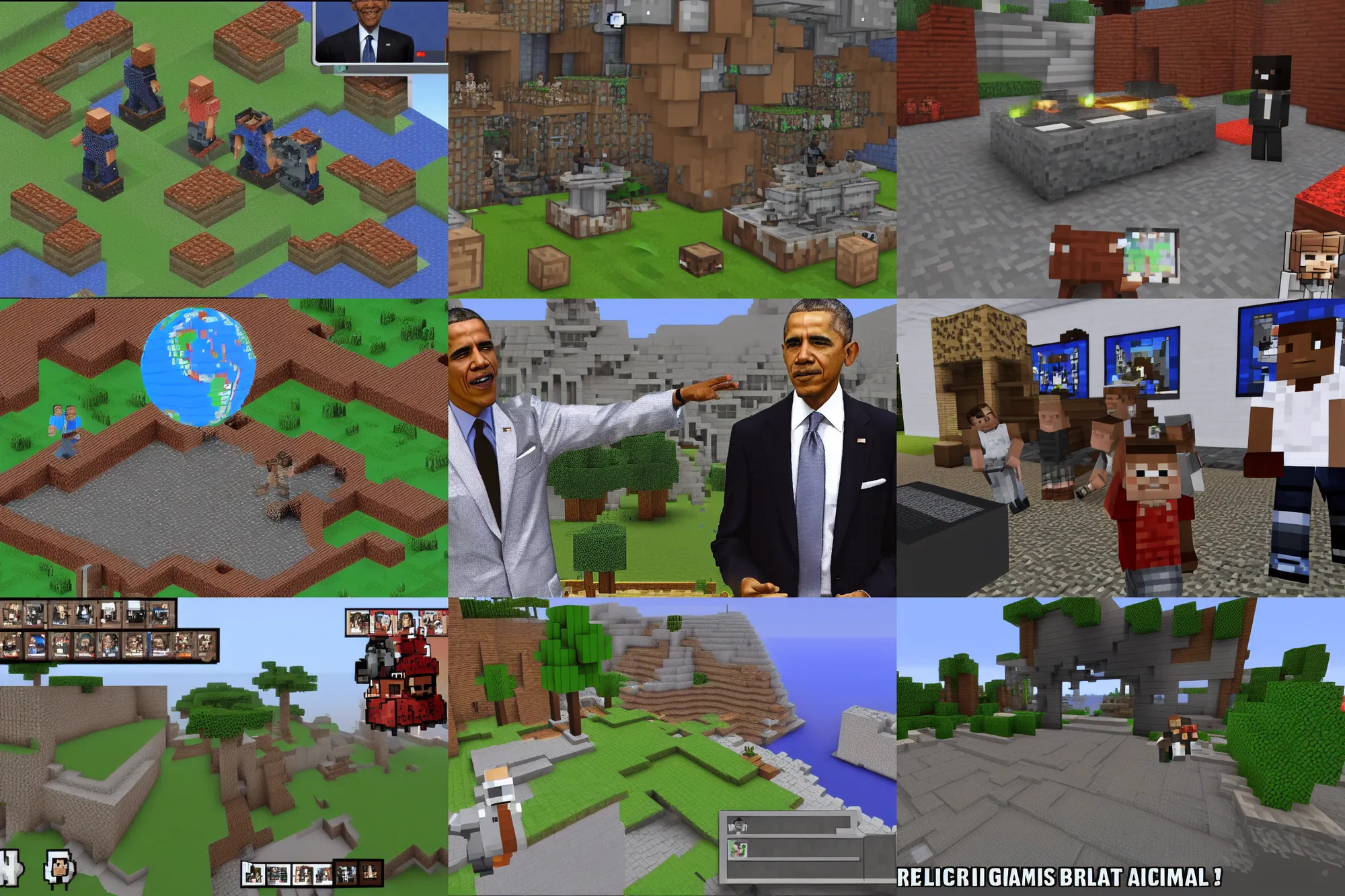 Prompt: barrack obama in a screenshot of the video game minecraft, obama in diamond armor