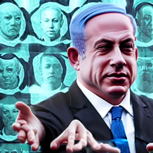 Image similar to benjamin netanyahu as morpheus from the matrix