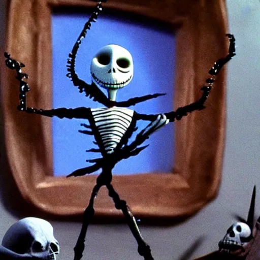 Image similar to jack skeletor in tim burton ’ s nightmare before christmas, stop motion animation