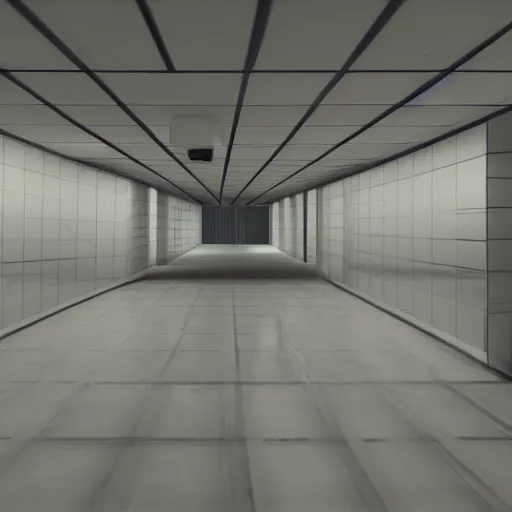 Image similar to lonely hallways of underground lab, sterile, clean, cinematic, liminal space, unreal engine, in-game screenshot