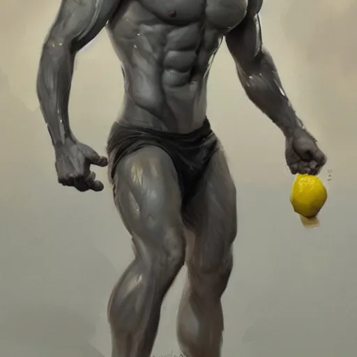 Prompt: lemon with muscular body of a human by greg rutkowski