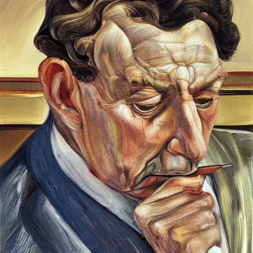 Image similar to high quality high detail painting by lucian freud, hd, portrait of sad bartender