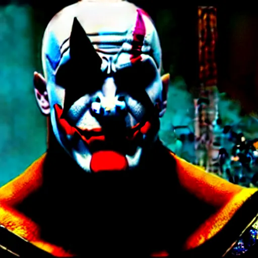 Image similar to film still of kratos as the joker in the new batman movie