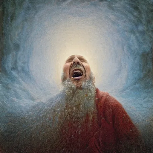 Image similar to a man screaming while being frozen to death, absolute zero, by agostino arrivabene