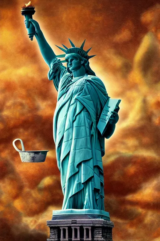 Prompt: The Statue of Liberty eating cereal, oil on canvas, intricate, portrait, 8k highly professionally detailed, HDR, CGsociety
