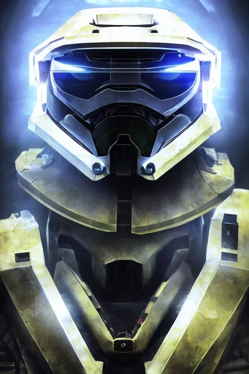 Image similar to robot ninja mask helmet halo master chief radiating a glowing aura global illumination ray tracing hdr fanart arstation by ian pesty and katarzyna da „ bek - chmiel